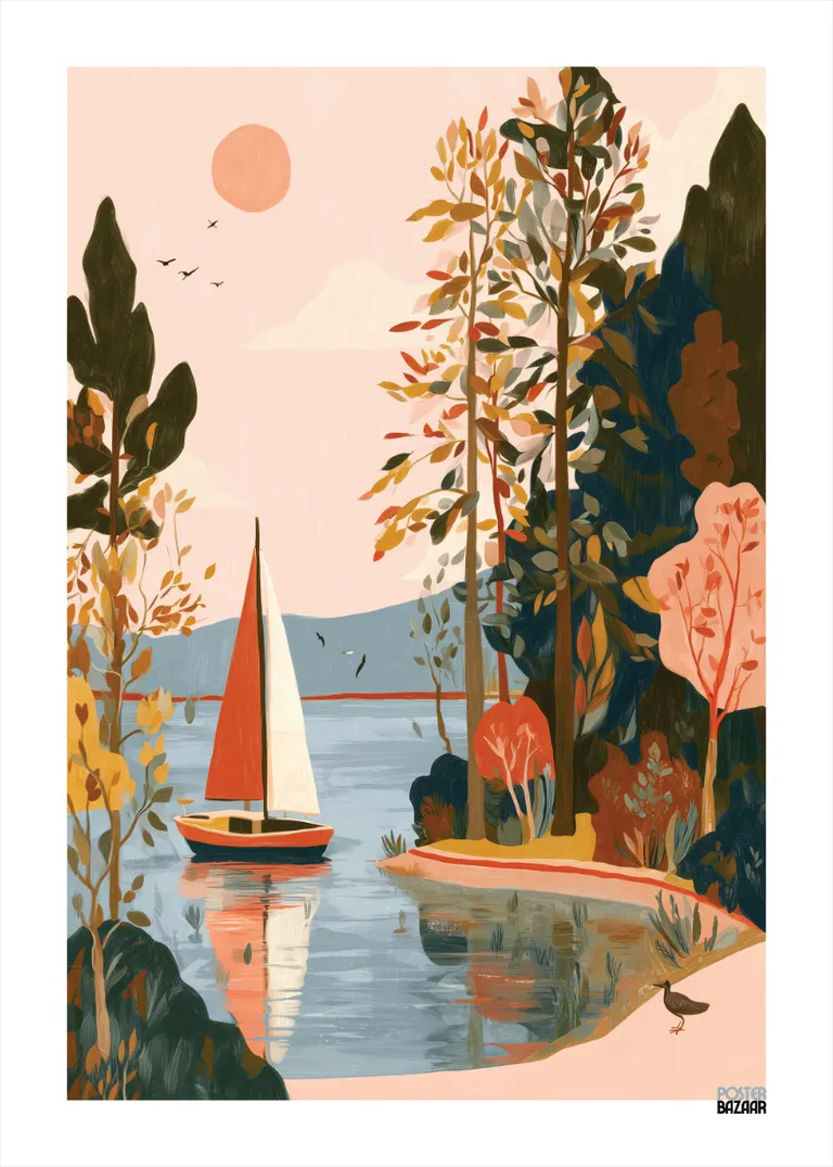 Sailboat Lake — żaglówka na jeziorze w pastelowych kolorach