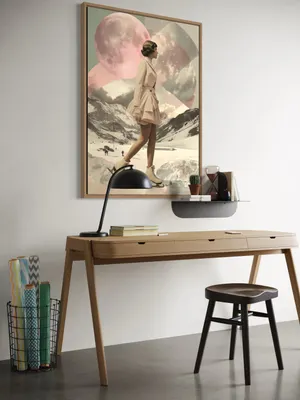 Plakat Lunar Skater - elegancka łyżwiarka na tle różowego księżyca - obrazek 3
