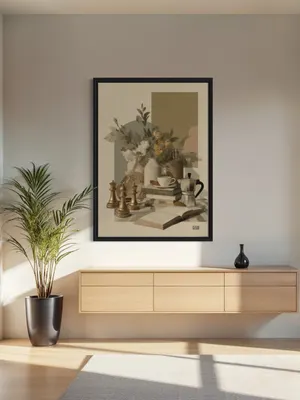 Plakat Chess Still Life - spokojna martwa natura w delikatnych odcieniach - obrazek 2
