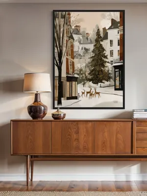 Plakat Reindeer Square - zimowa choinka z reniferami i złotymi światełkami - obrazek 2
