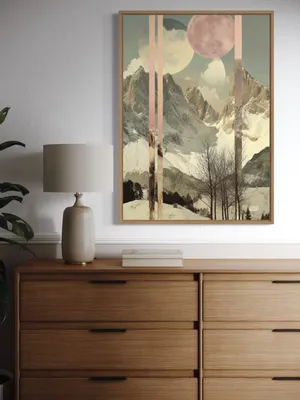 Plakat Celestial Peaks - plakat z ośnieżonymi górami i pastelowymi planetami - obrazek 2