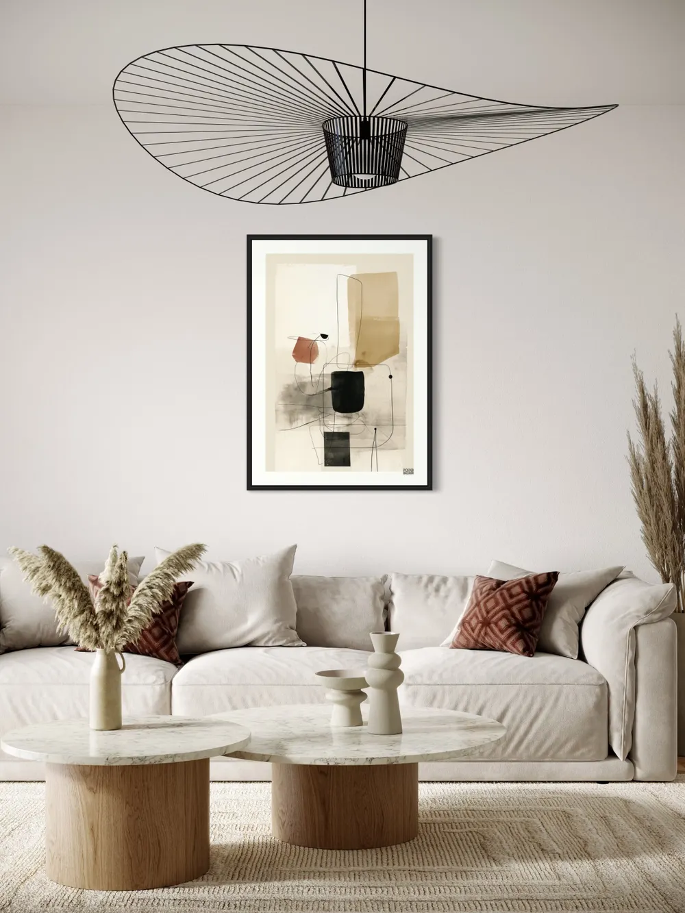 Plakat Minimal Shapes - abstrakcyjne kształty, cienkie linie, stonowane kolory - obrazek 3