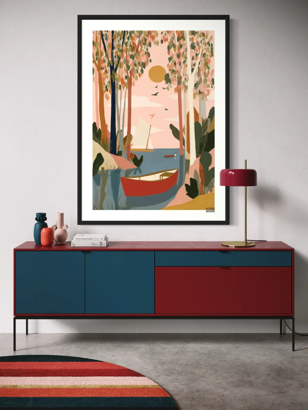 Plakat Sunset Lake - spokojne jezioro z łódkami i pastelowym niebem - obrazek 2