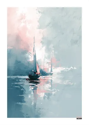 Plakat Pastel Sailing - dwie żaglówki na spokojnej wodzie w pastelowych odcieniach
