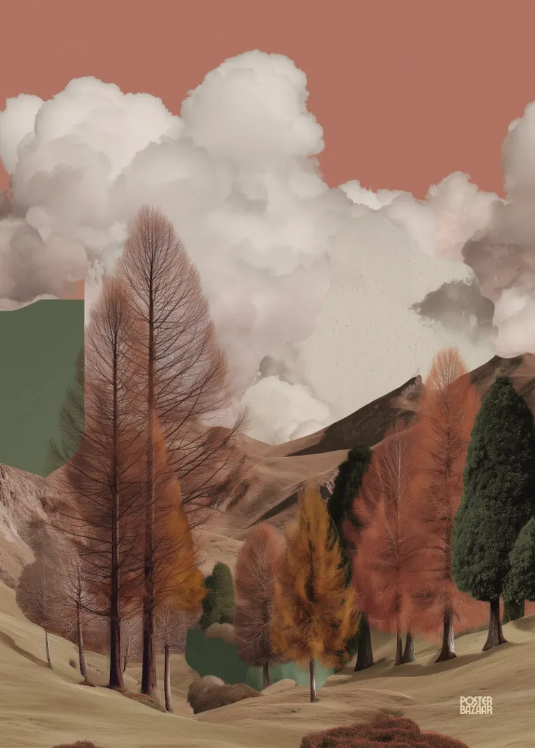 Crimson Hillside — jesienny krajobraz z czerwonymi drzewami i różowym niebem
