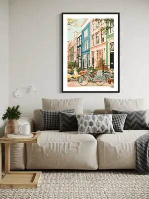Plakat Colorful Street - kolorowe kamienice i kwiaty - obrazek 3
