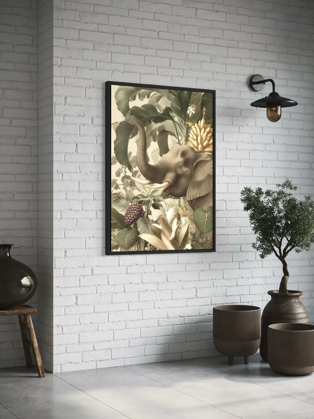 Plakat Jungle Banquet - słoń w tropikalnym klimacie - obrazek 2