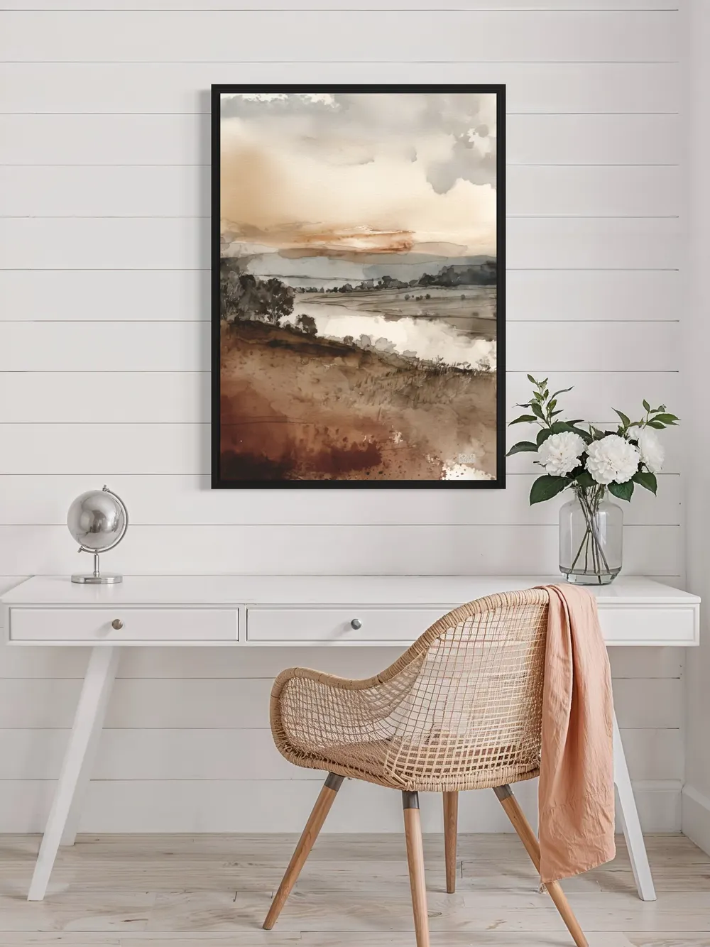 Plakat Sepia Horizon - spokojny krajobraz z jeziorem - obrazek 2