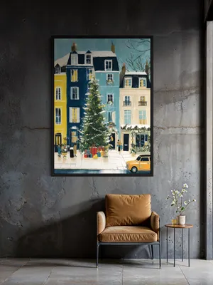 Plakat Winter Gift Lane - zimowa uliczka z choinką i świątecznym klimatem - obrazek 3