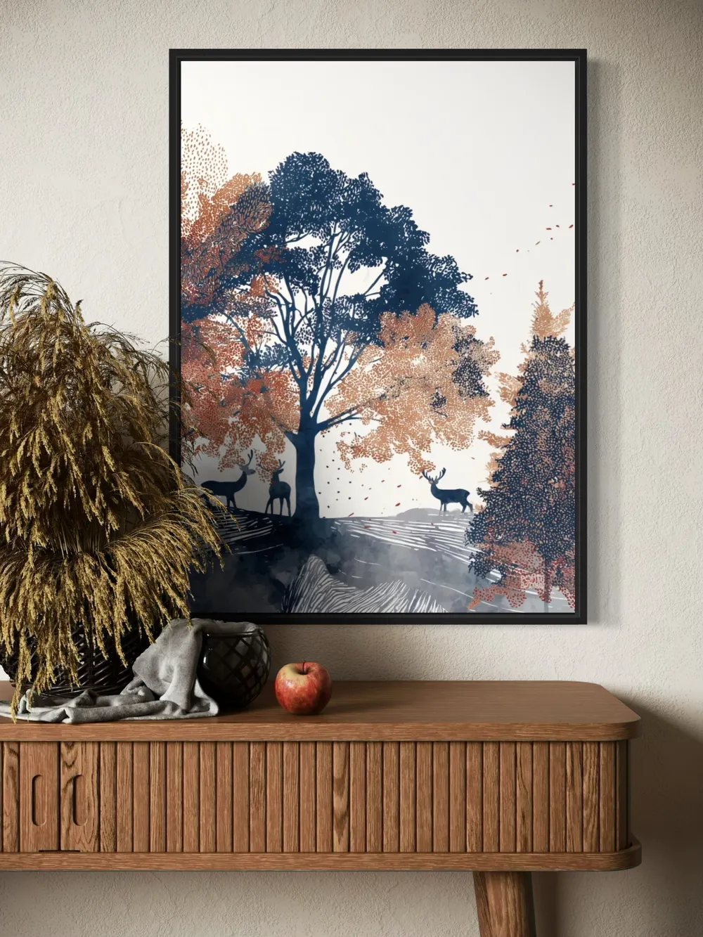 Plakat Antler Grove - jelenie pod drzewem w jesiennym lesie akwarelowym - obrazek 2