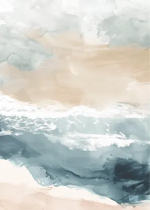 Plakat Ocean Mist - delikatna akwarelowa scena spokojnych fal oceanu