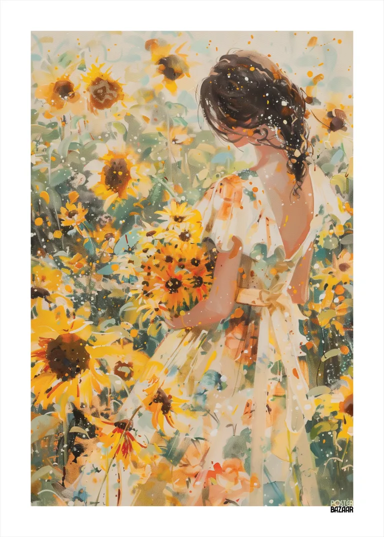 Sunflower Girl — dziewczyna w letniej sukience wśród słoneczników